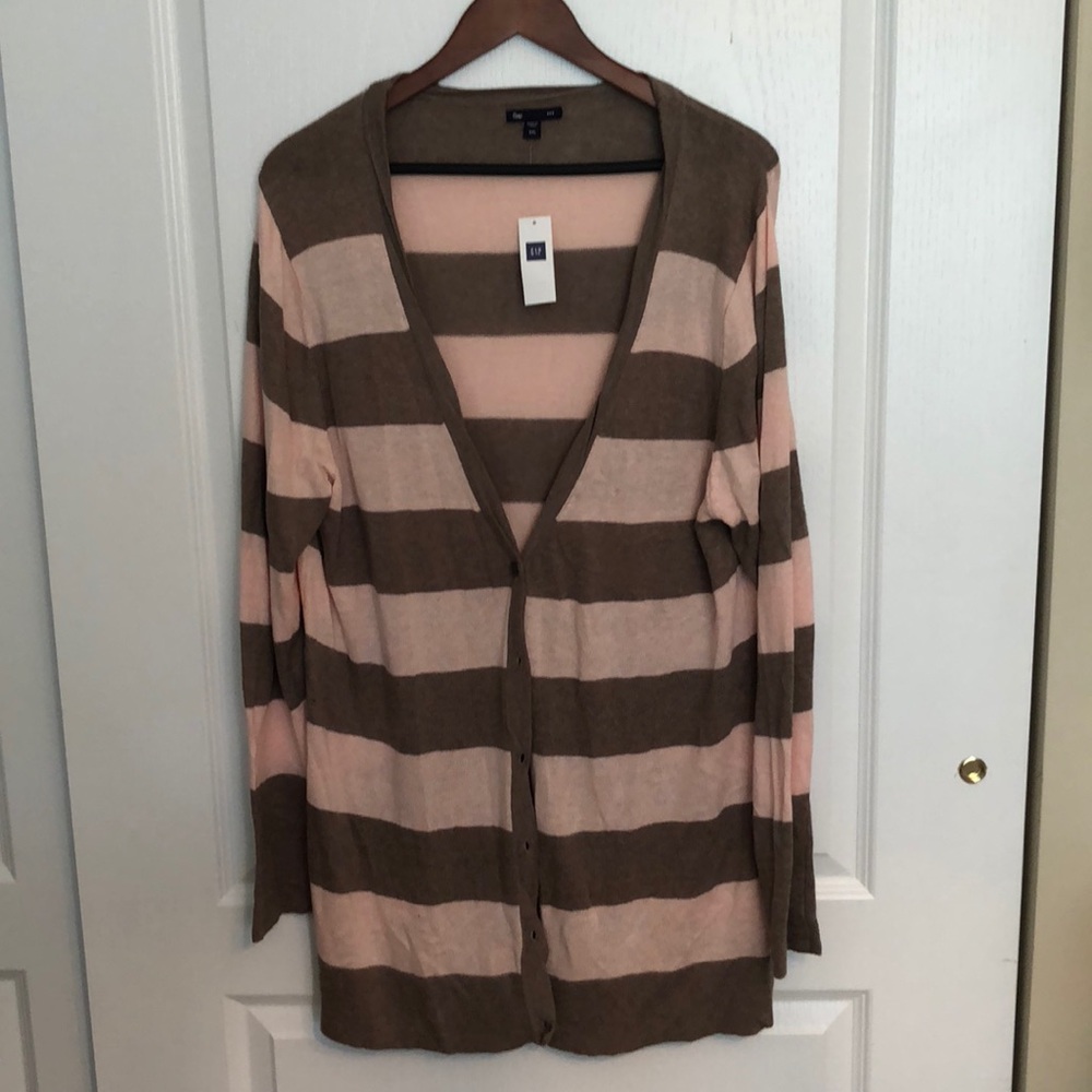 GAP Pink & Brown Stripe Cardigan XXL